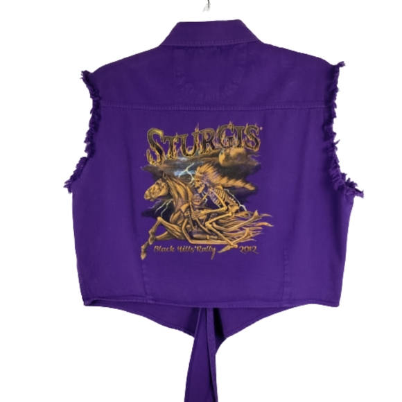 Biker design ladies large Sturgis 2012 Black hills rally purple button down top - Picture 11 of 12
